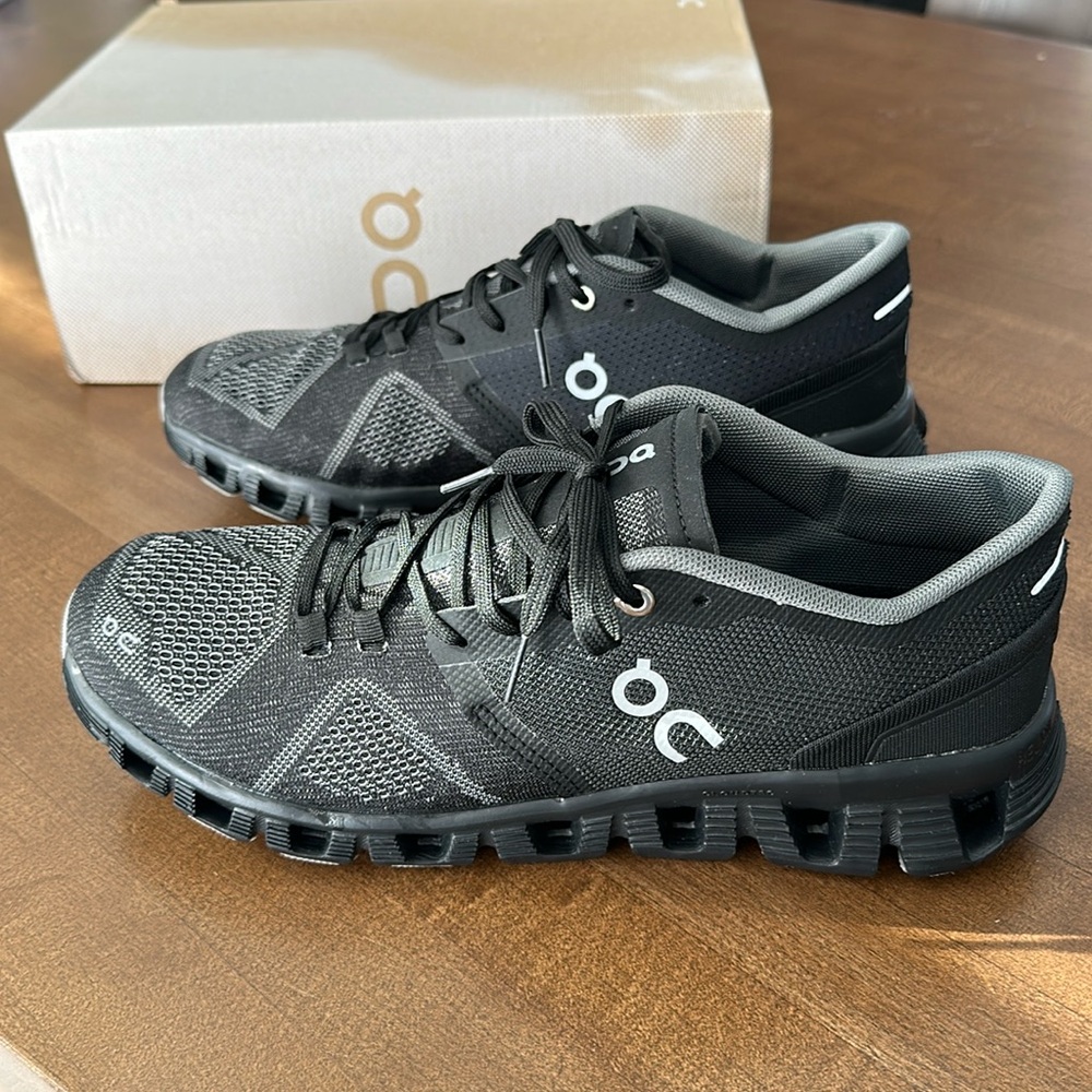 On Cloud X shoes.  Men’s 10 (EUR 44). Black on Charcoal. New in box, never worn.